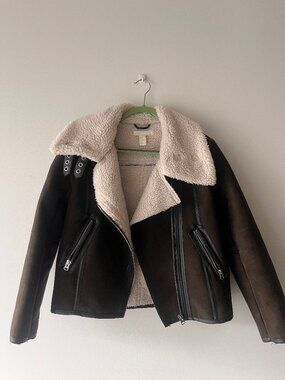 H&M brown suede sherpa aviator jacket